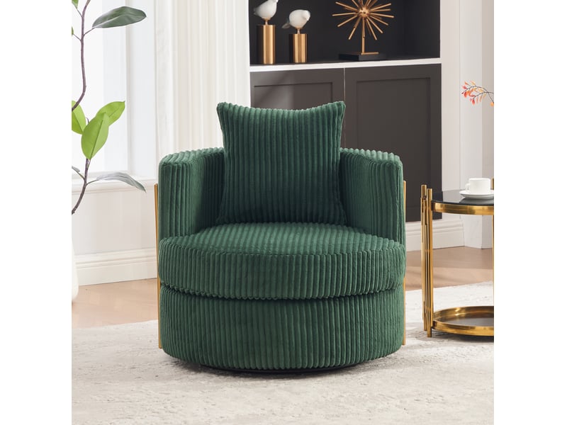  Fauteuil pivotant à 360 degrés avec rangement sous l’assise et coussin rembourré en velours côtelé vert émeraude  - Conforama E