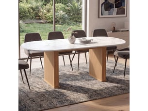 Table à manger extensible ovale juliette 6-10 personnes pieds effet lattes et plateau effet marbre alaska 160-200 cm