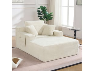 Canapé chaise longue 1 place, 110x150x70 cm, sans montage, coussins moelleux, poches latérales, mousse et ressorts, velours côtelé beige