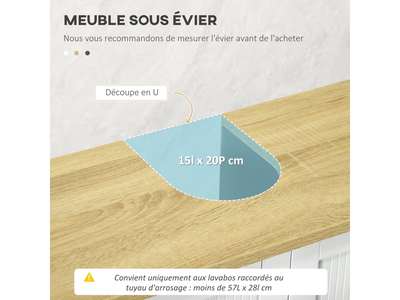  Meuble sous lavabo 2 portes étagère réglable mdf blanc et naturel 60 x 30 x 60 cm  - Conforama D