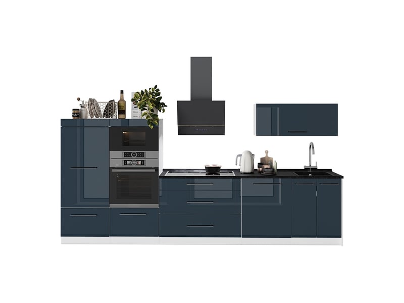 Vicco cuisine, bleu foncé brillantblanc, 340cm sans pt - Conforama E