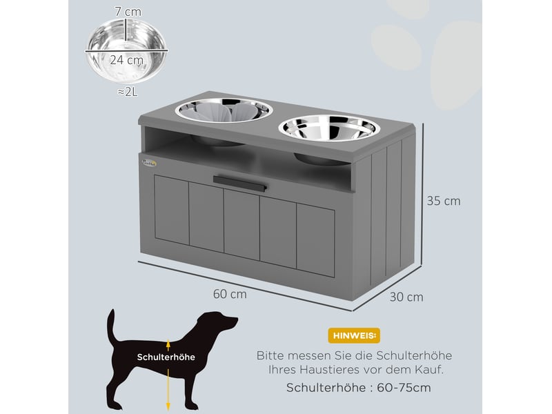 Station de repas surélevée avec 2 bols inox et rangement gris evryae  - Conforama E