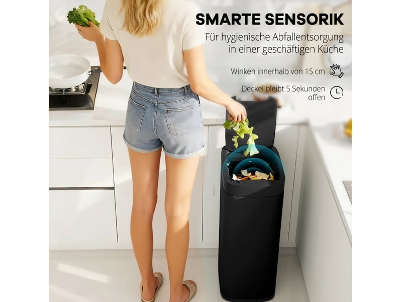  Poubelle de cuisine 50 l 35,5 x 26,5 x 68 cm – noire – ouverture automatique sans contact par capteur  - Conforama E