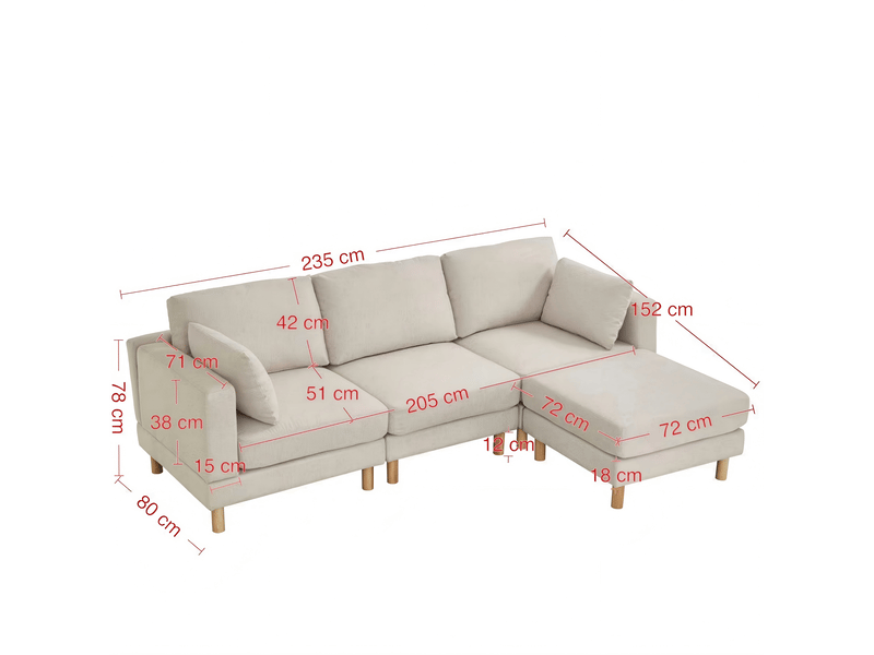  Canapé d’angle 3 places avec pouf réversible beige en polyester 235 x 152 x 82 cm  - Conforama E
