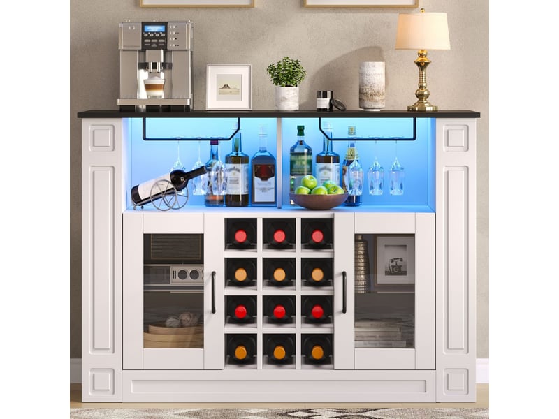  Vitrine 120 x 35 x 84 cm éclairage led meuble de rangement porte-verres à vin râteliers à vin amovibles espace bar à café rangement boissons style moderne rangement bouteilles de vin  - Conforama D