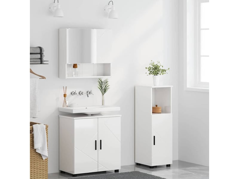 Ensemble de mobilier de salle de bain 3 pc blanc brillant cf64247 - Conforama D