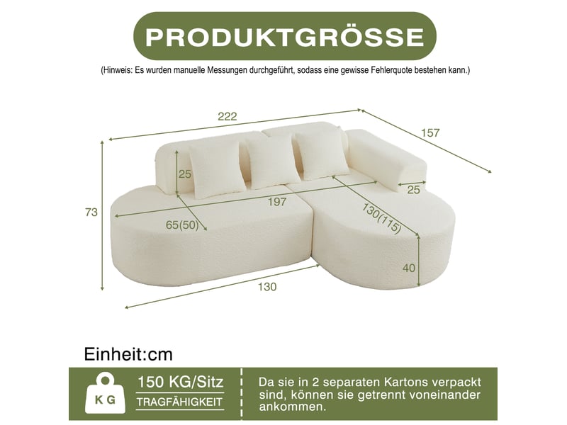  Canapé d’angle en l 3 places droit compressé, design arrondi beige, mousse douce, tissu, design moderne  - Conforama C
