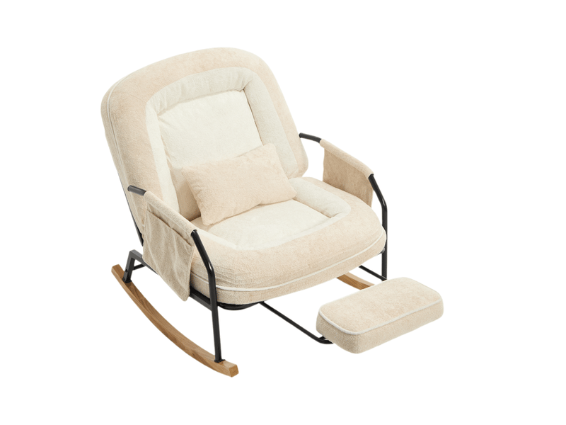  Fauteuil à bascule modenvie inclinable avec repose-pieds et poches latérales en fausse fourrure beige 80 x 87 x 95 cm  - Conforama A