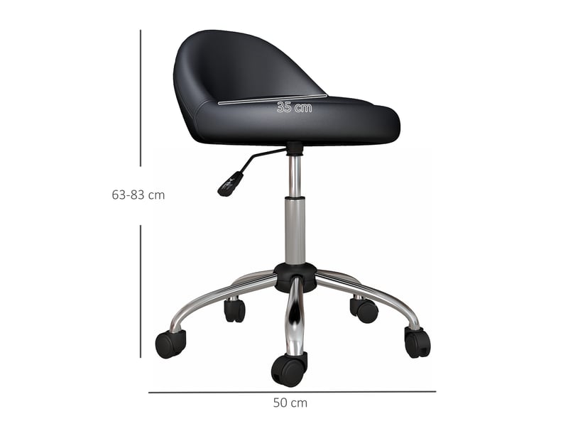  Tabouret à roulettes pivotant avec hauteur réglable pour cosmétique dentiste ou coiffure diamètre 50 cm hauteur 63-83 cm en noir  - Conforama C