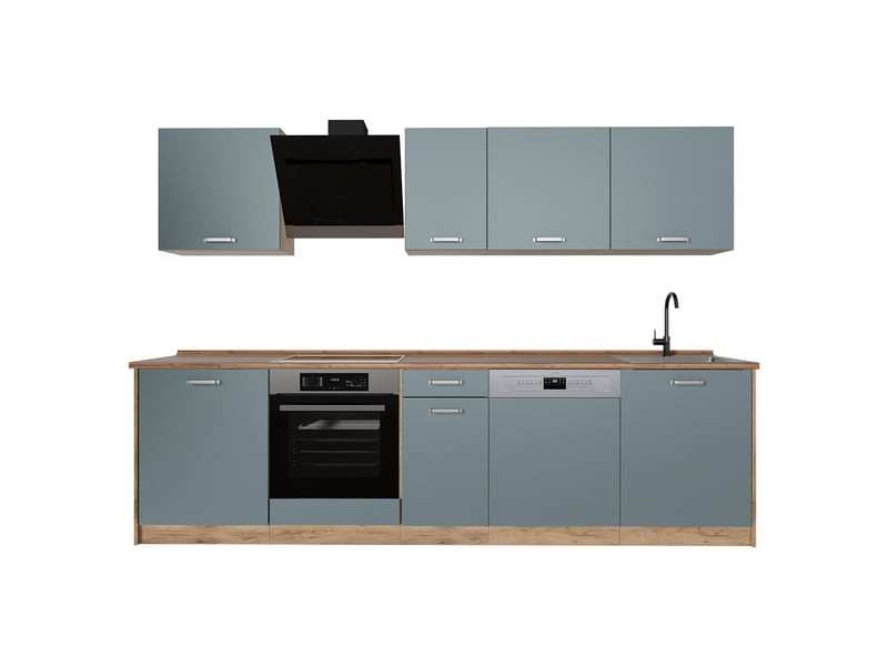  Vicco cuisine, bleu-grischêne doré, 280cm plan de travail chêne doré  - Conforama A