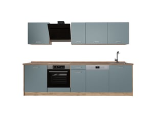 Vicco cuisine, bleu-grischêne doré, 280cm plan de travail chêne doré