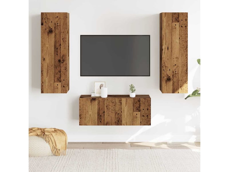  Lot de 3 meuble tv mural, meuble tv suspendu vieux bois bois d'ingénierie shl59681  - Conforama B