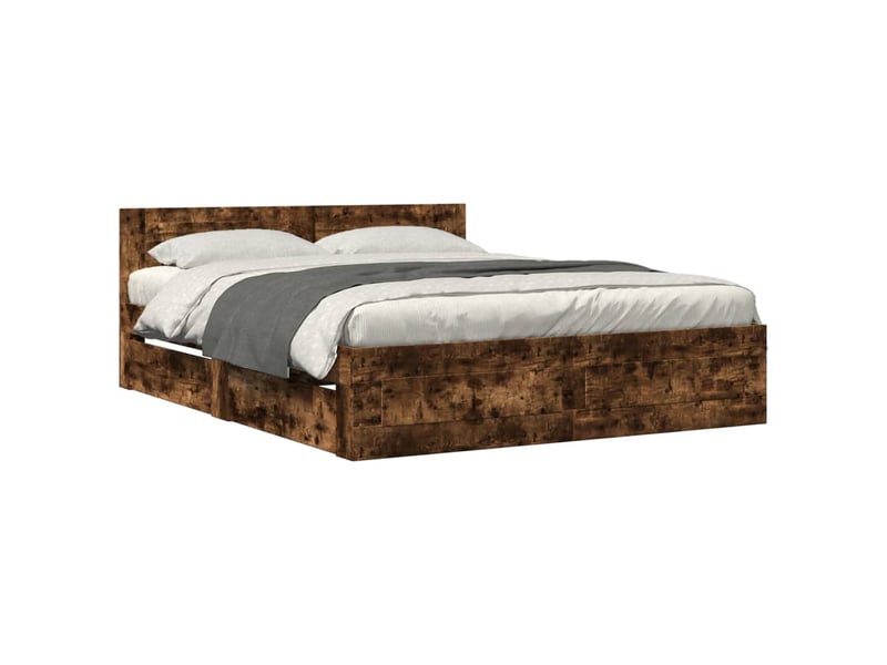 Lit double- lit adulte -  cadre de lit et tête de lit sans matelas chêne fumé 160x200 cm  - Conforama A