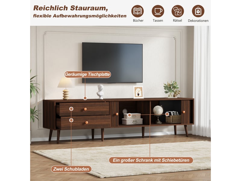  Meuble tv 2 tiroirs et 2 portes tambour mdf coloris noyer 180 x 40 x 46.5 cm N625P414164165A - Conforama E