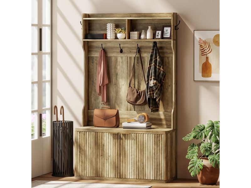 Porte-manteau + rangement chaussures 4 en 1, moderne, étagère ouverte, entréecouloirchambre, 100x38x172 cm, chêne. - Conforama D