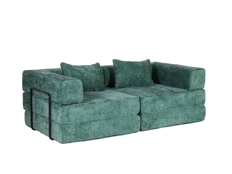  Canapé d'angle, canapé convertible, en tissu chenille, vert foncé, pour salon, adapté à l'espace de vie, chambre  - Conforama B