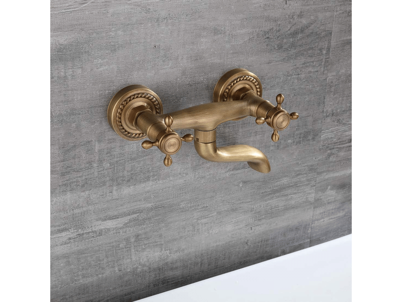  Robinet mural salle de bain vintage, robinet mural de lavabo salle de bain laiton  - Conforama D