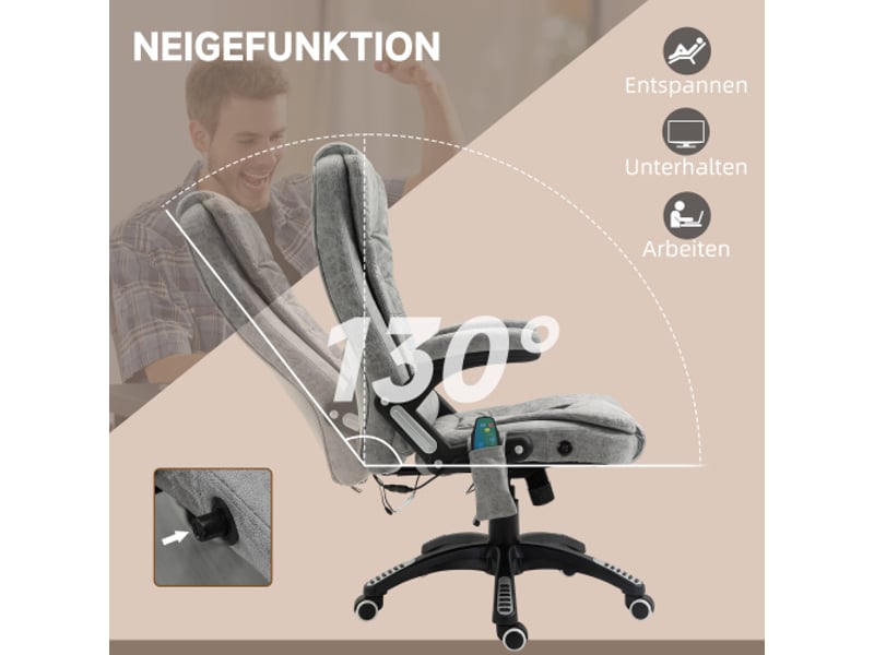  Chaise de bureau ergonomique avec massage et chaleur, 6 points, réglable, gris, 68x72x110-120 cm  - Conforama D