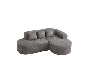 Canapé d'angle 3 places 222x157x73 cm gris anthracite en chenille, chaise longue à droite, 3 coussins