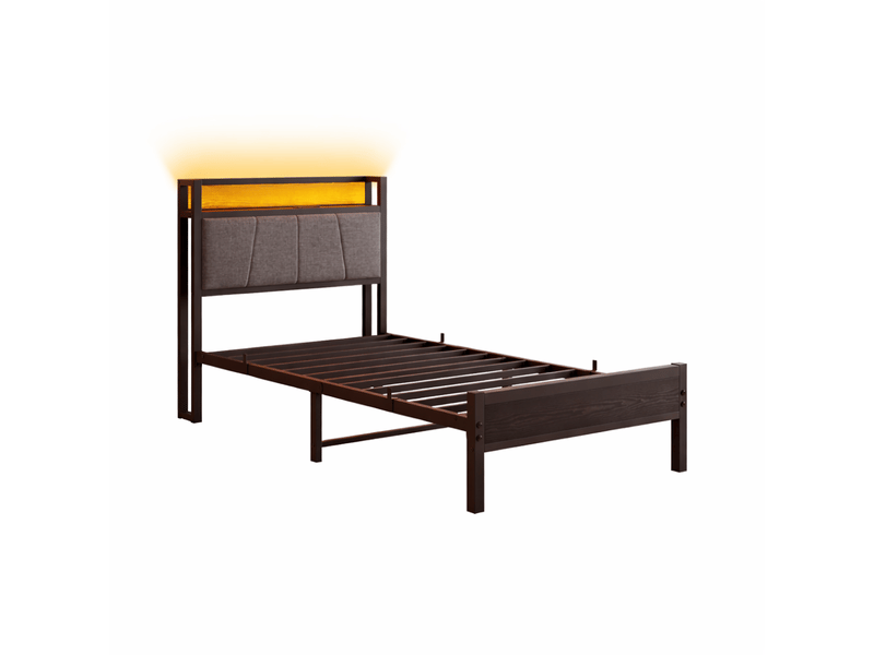 Cadre de lit 90x200 cm métal avec tête de lit led, ports usb et sommier renforcé silencieux - Conforama A