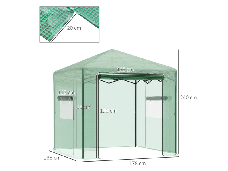  Serre de jardin - porte et fenêtres enroulables - couverture pe imperméable - cadre en acier 238x178x240cm - Conforama C