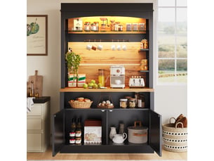 2pcs buffet de cuisine - buffet haut double avec led et étagères ouvertes - rangement avec portes support tasses 107x43x184cm- noir