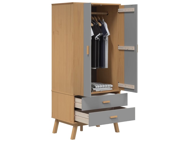  Garde-robe, armoire de rangement olden gris et marron 76,5x53x172 cm bois massif pin  - Conforama E