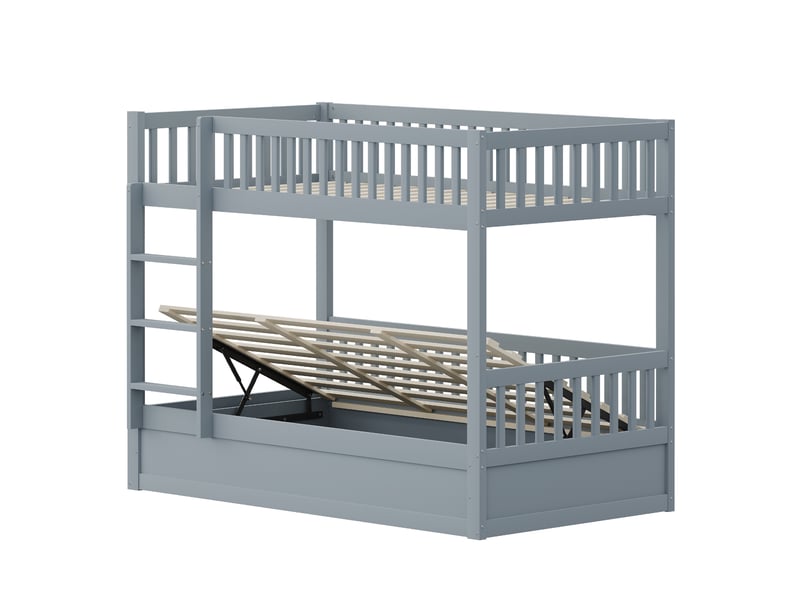  Lit superposé enfant 90x200 cm – gris – rangement hydraulique sous le couchage inférieur – sans matelas  - Conforama D