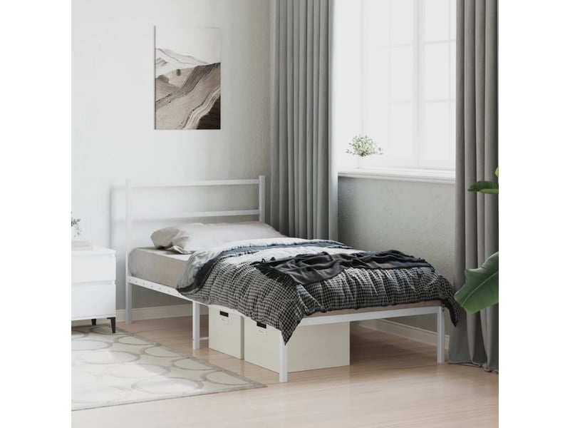  Lit simple- lit adulte -  cadre de lit métal sans matelas et tête de lit blanc 100x200 cm  - Conforama C