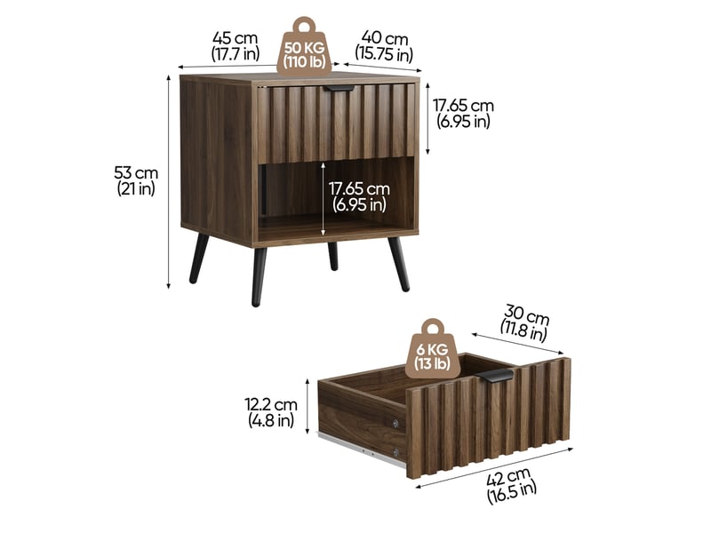  Table de chevet 45x40x53 cm avec 1 tiroir coloris noyer  - Conforama C