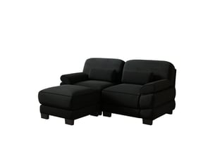 Canapé d'angle 2 places en l avec 1 pouf, cordon cord, coussin lombaire, assise profonde, style minimaliste moderne, noir, pour salon et appartement