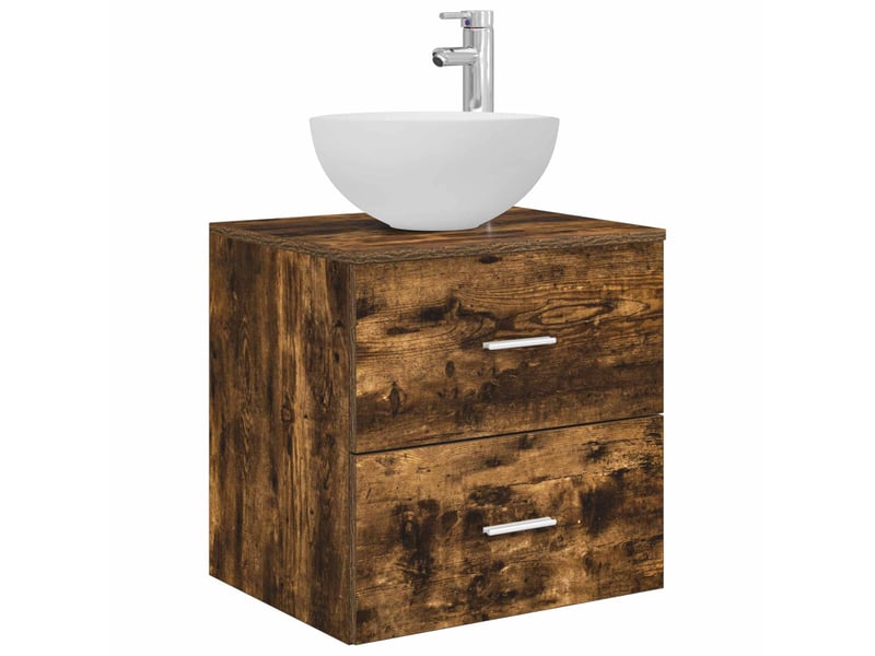  Meuble lavabo mural, meuble de rangement chêne fumé 49.5x35x63 cm  - Conforama A