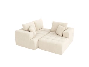 Canapé d'angle compressé droit fixe ELVMI  3 places Tissu beige