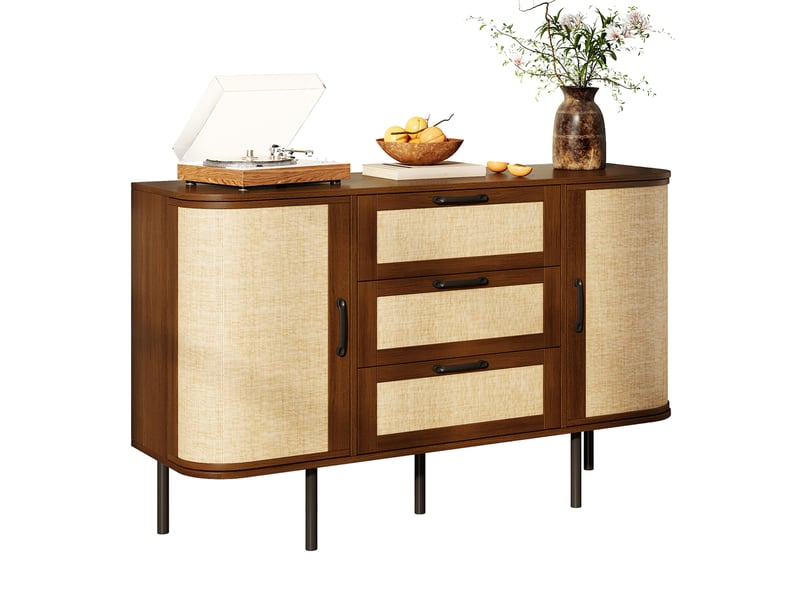  Buffet bas ulevr avec rangement 120 x 40 x 82 cm, 2 portes, 3 tiroirs, étagères réglables, mdf décor noyer, pieds métal noirs  - Conforama A