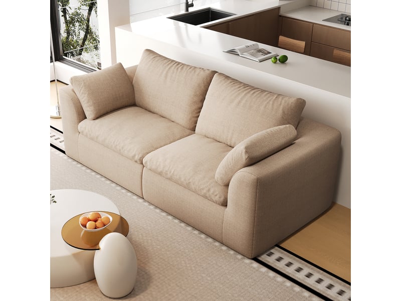  Canapé droit 2 places en tissu lin kaki, 180 cm, mousse compressée IKSETERA TRADING LTD - Conforama D