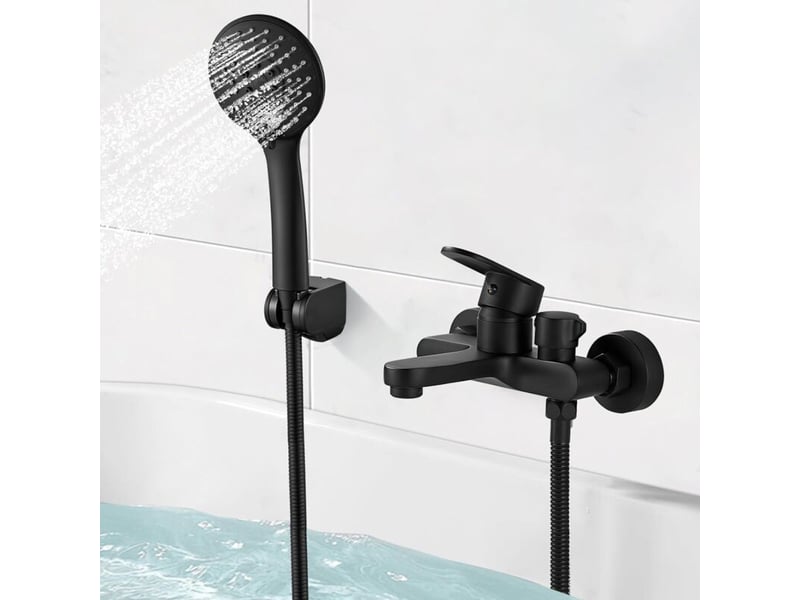  Mitigeur baignoire noir, robinet baignoire avec douchette et flexible de douche (1.5m) support, mitigeur monocommande douche mural  - Conforama B