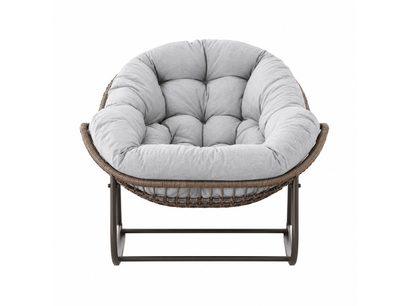 Fauteuil à bascule œuf en rotin gris avec coussin épais pour intérieur et extérieur - Conforama A