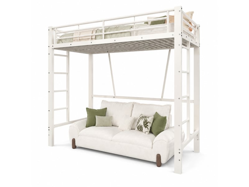 Lit mezzanine 90x200 cm en métal avec double échelle coloris blanc - Conforama A