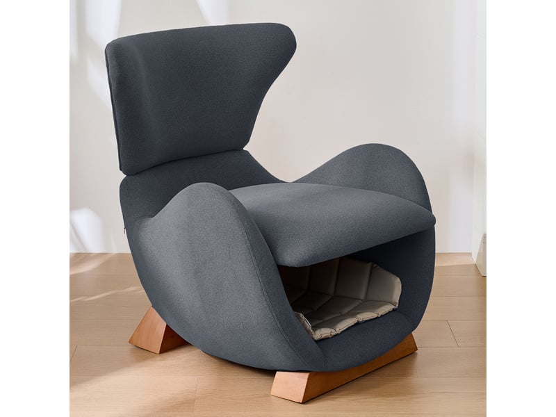  Fauteuil lounge avec niche intégrée, tissu anti-rayures et bois gris  - Conforama B