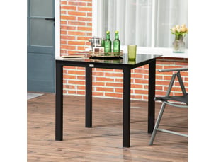 Table de jardin carrée 80x80x74 cm pour 4 personnes, plateau en verre trempé, métal noir