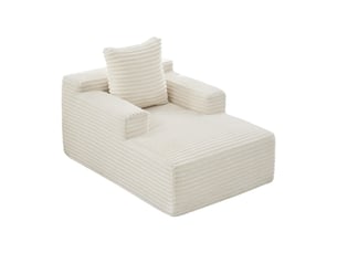 Canapé 1 place en velours côtelé beige, style moderne sans montage, format chaise longue pour petits espaces