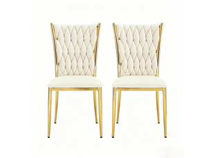 Lot de 2 chaises de salle à manger à dossier haut rembourré, pieds réglables en velours blanc crème et doré
