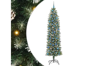 Sapin de noël, arbre de noël artificiel slim vert et blanc 240 cm cf61713