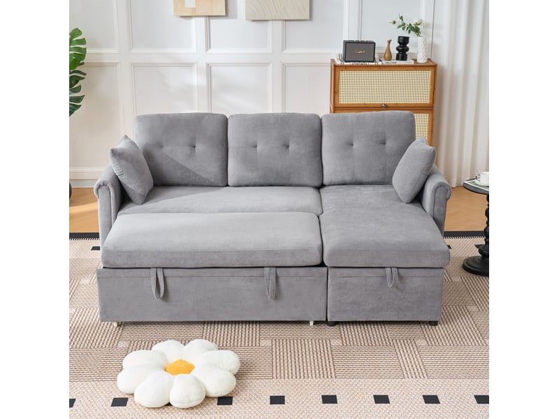  Canapé d'angle modenvie convertible réversible 206 x 130 cm en chenille gris  - Conforama D