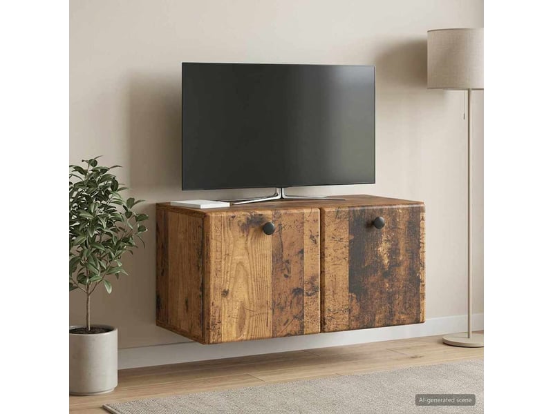  Meuble tv - banc tv - meuble de rangement mural 59,5 x 31 x 30 cm bois ancien bois d'ingénierie  - Conforama D