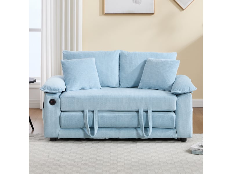 Canapé convertible bleu 2 places en tissu chenille, canapé futon convertible en lit pliable, 135 x 66 x 80 cm, avec poches latérales - Conforama R
