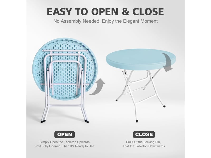  Table pliante ronde en hdpe avec piètement métallique repliable, montage sans outil, 80 cm, capacité 136 kg  - Conforama E