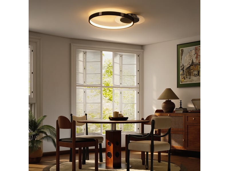  Plafonnier led moderne à 2 anneaux avec température de couleur réglable, puissance 30 w, noir  - Conforama D