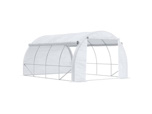 Serre de jardin tunnel 397x300x200 cm – blanche – 8 fenêtres, porte zippée et acier galvanisé