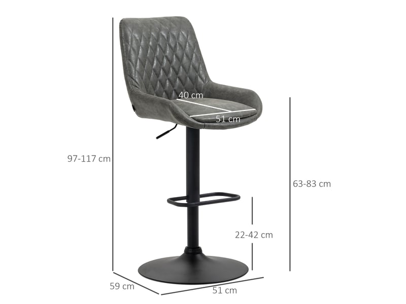  Tabouret de bar, tabouret de cuisine, tabouret design, réglable en hauteur, avec repose-pieds, 51 cm x 59 cm x 117 cm, gris foncé et noir  - Conforama E